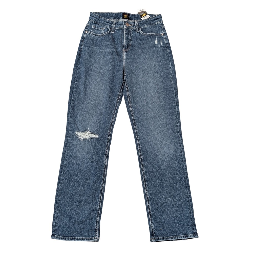 Lee Jeans Women 4 Medium Blue Standout Straight Leg Distressed Vintage Denim